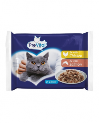 PREVITAL POUCH CAT -ΤΡΟΦΗ ΓΑΤΑΣ ΜΕ ΚΟΤΟΠΟΥΛΟ ΚΑΙ ΣΟΛΟΜΟ ΣΕ ΣΑΛΤΣ 13x(4x100GR)